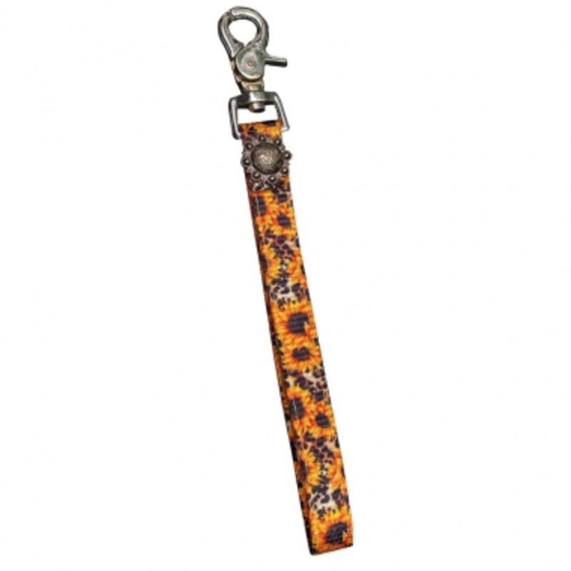 Showman Sunflowers And Cheetah Print Nylon  Keychain/Wristlet With Floral Concho