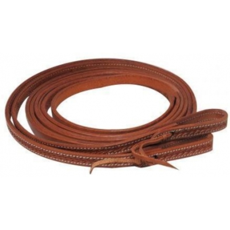 Showman Argentina Cow Leather 5/8 inch x 8 foot Split Reins With Basket Weave Tool