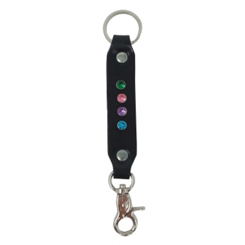 2KGrey Leather Keychain with Multi Colored Crystals