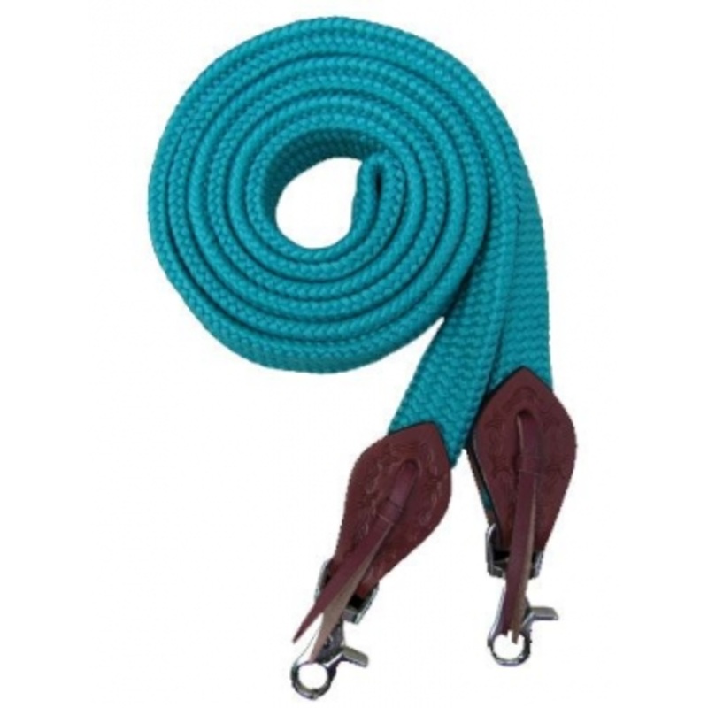 Showman 8 Foot Flat Braided Nylon Roping/Barrel Reins With Tooled Slobber Straps
