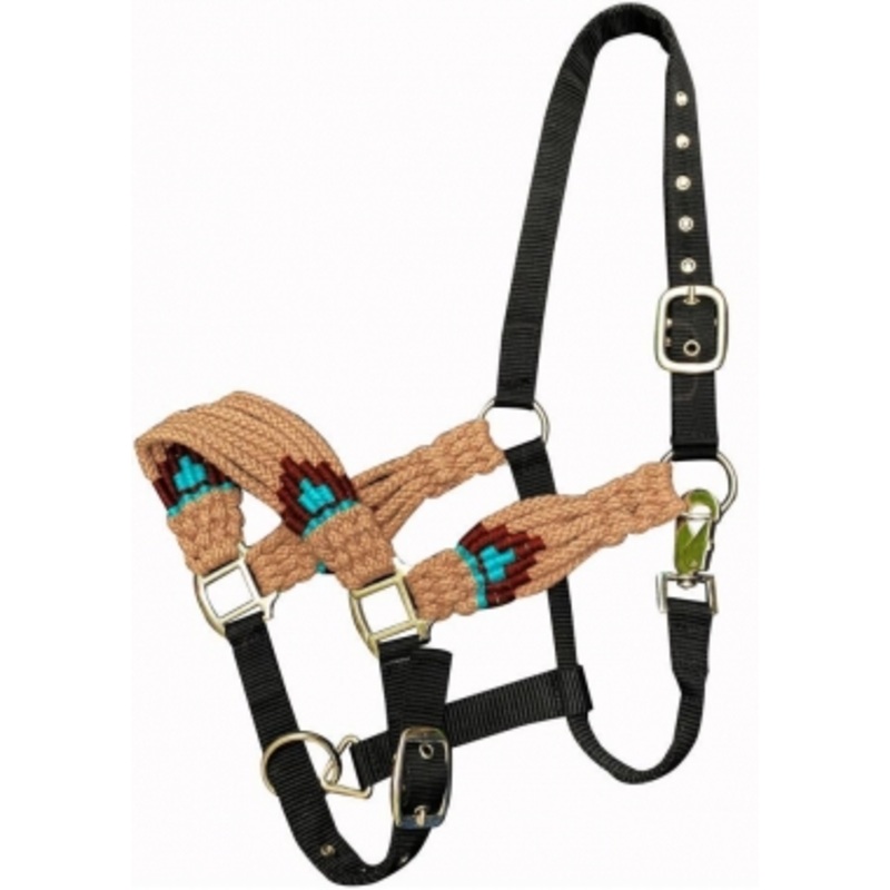 Showman Black Nylon Bronc Nose Halter With Multi-Strand Wool Blend String Nose And Cheeks