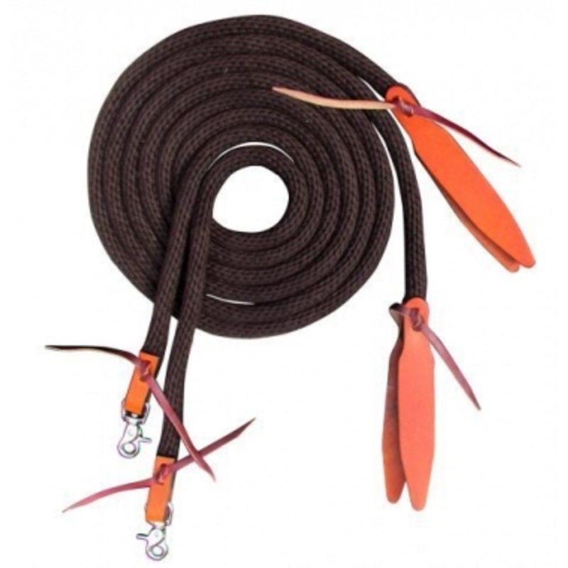 Showman 8 Ft Round Braided Nylon Split Reins With Poppers
