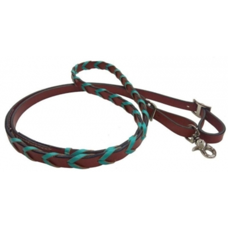 Showman 8 Foot Braided Leather Rein With Colored Lacing