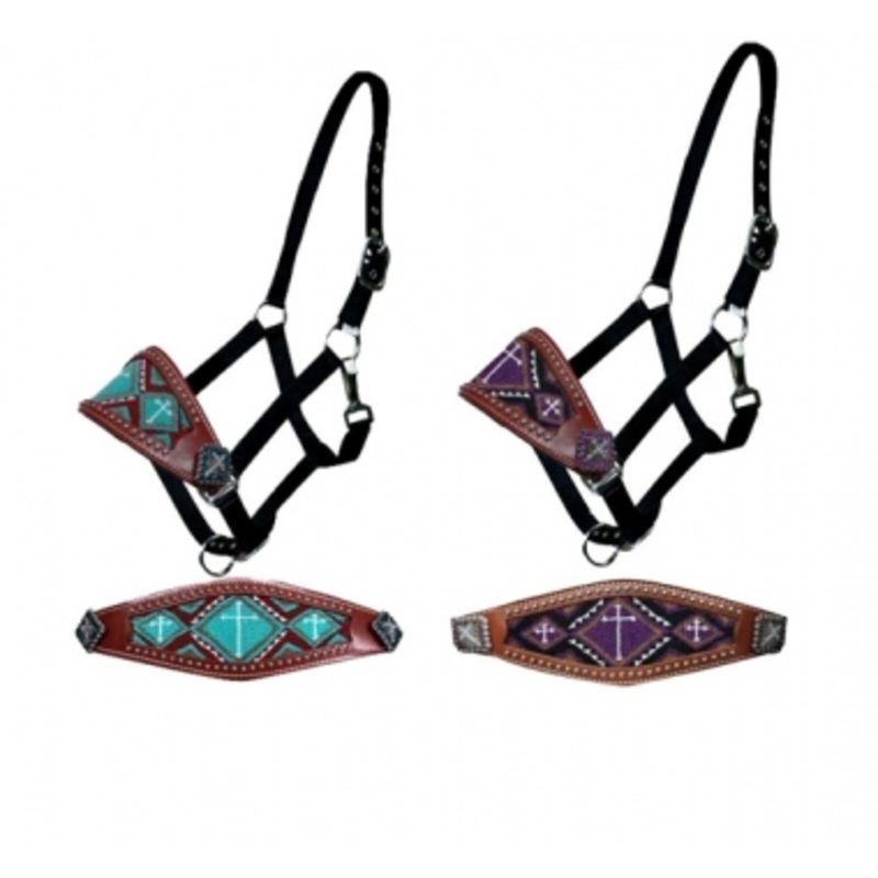 Showman Beaded Cross Nylon Bronc Halter