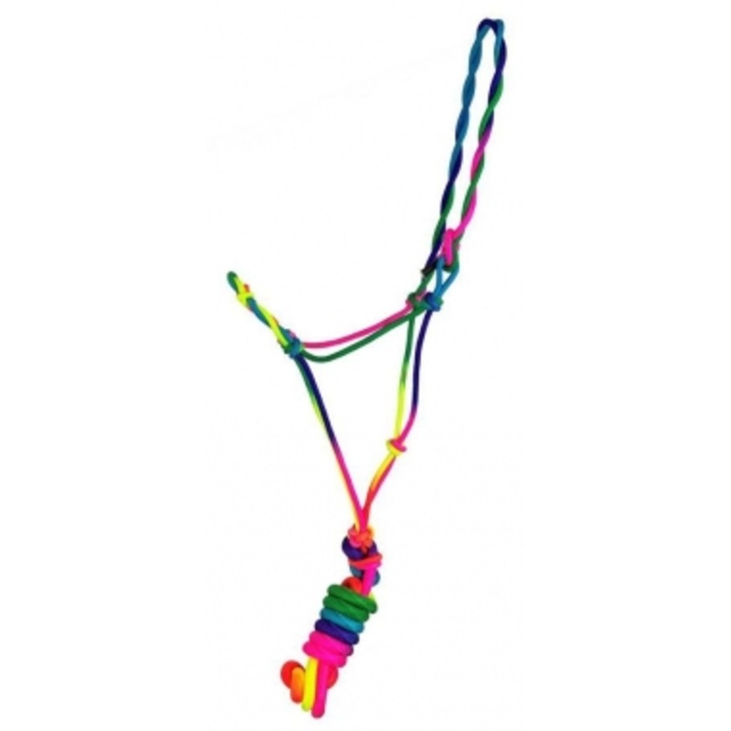Showman Pony Bright Rainbow Cowboy Knot Rope Halter With Lead