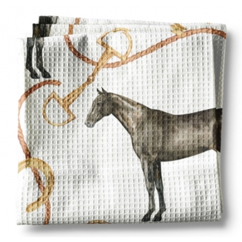 Waffle Weave Kitchen Towel – Standing Horse and Gold Snaffle Bit
