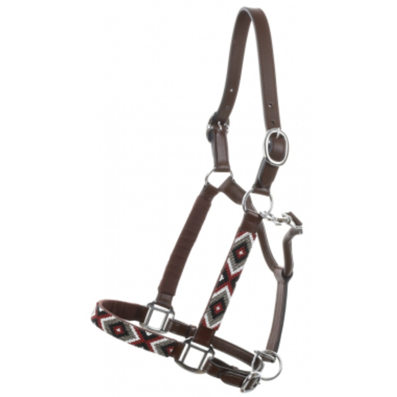 Adjustable Leather Halter with Beaded Overlay