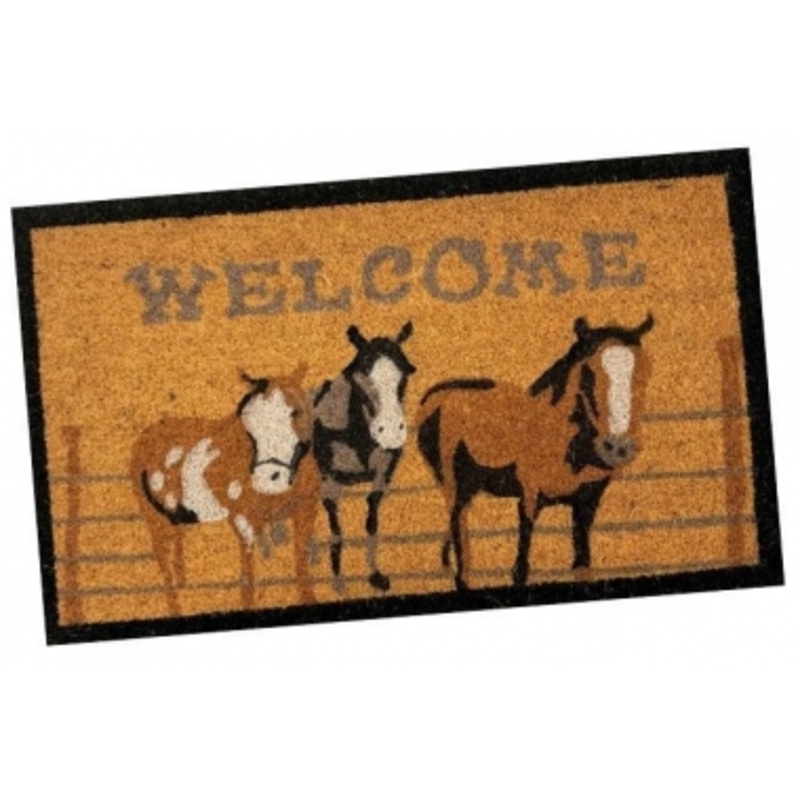 100% Coir Outdoor Welcome Mat – Horses at Fence